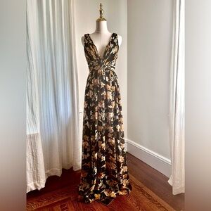Aidan Mattox Black Floral Maxi Gown